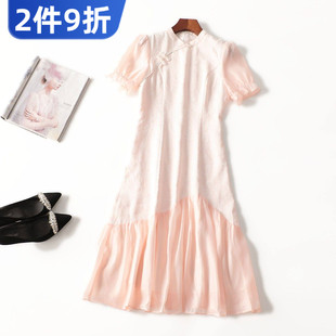 短袖 深圳女加长款 立领现货 夏连衣裙 411546