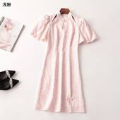 242791 立领现货 短袖 夏连衣裙 深圳女钉珠盘扣国风长款