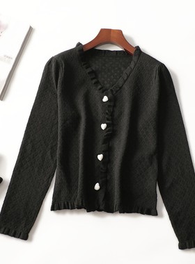 246953 秋短款单排扣长袖针织衫