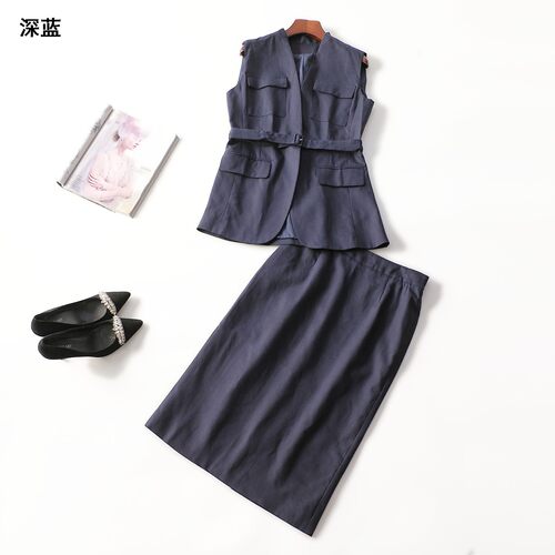 248953 春马夹半身裙套装 女中长款无袖单扣.S.M.L.XL