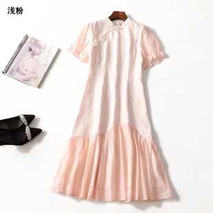 248942超值精品女装洋气改良式旗袍国风夏加长款套头短袖连衣裙