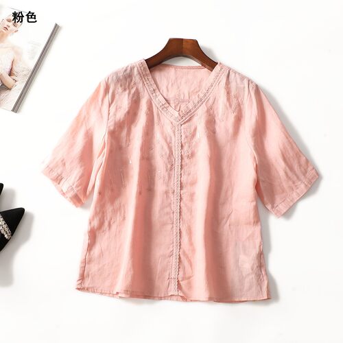 249616 夏上衣 女中长款五分袖套头.M