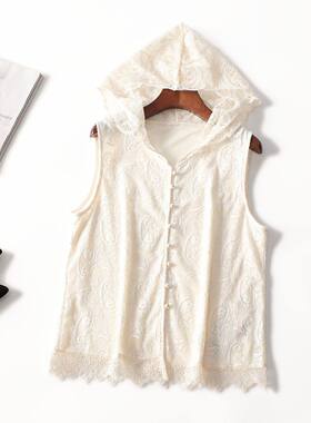 411919 夏上衣 女中长款无袖连帽现货