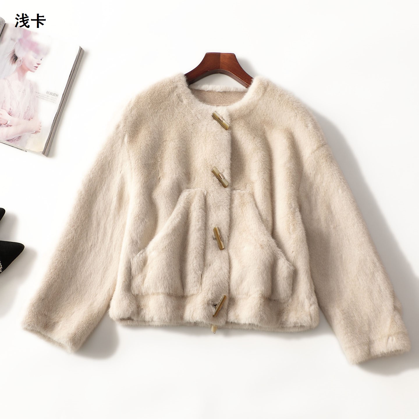 247728新款女装超值精品25年秋冬翻领洋气仿水貂毛单排扣长袖外套