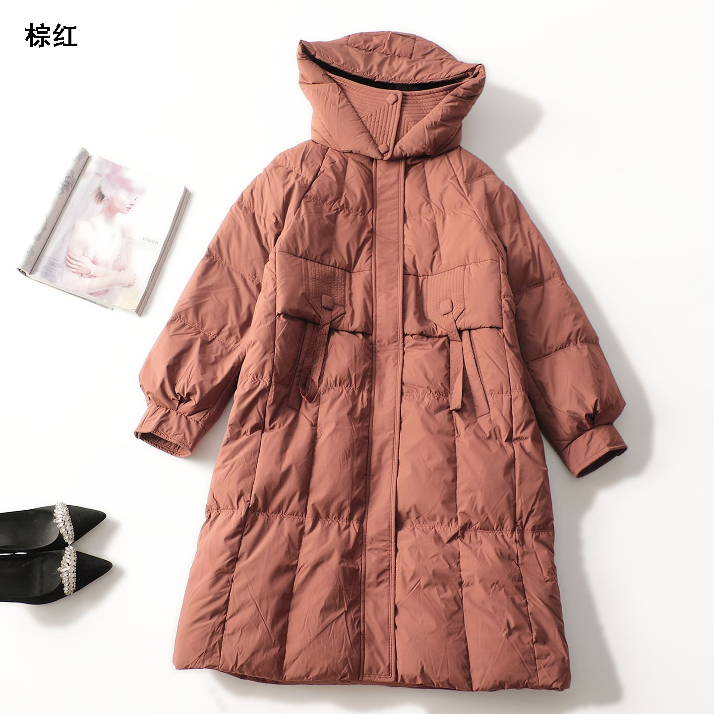 412556 冬羽绒服 女加长款长袖暗扣