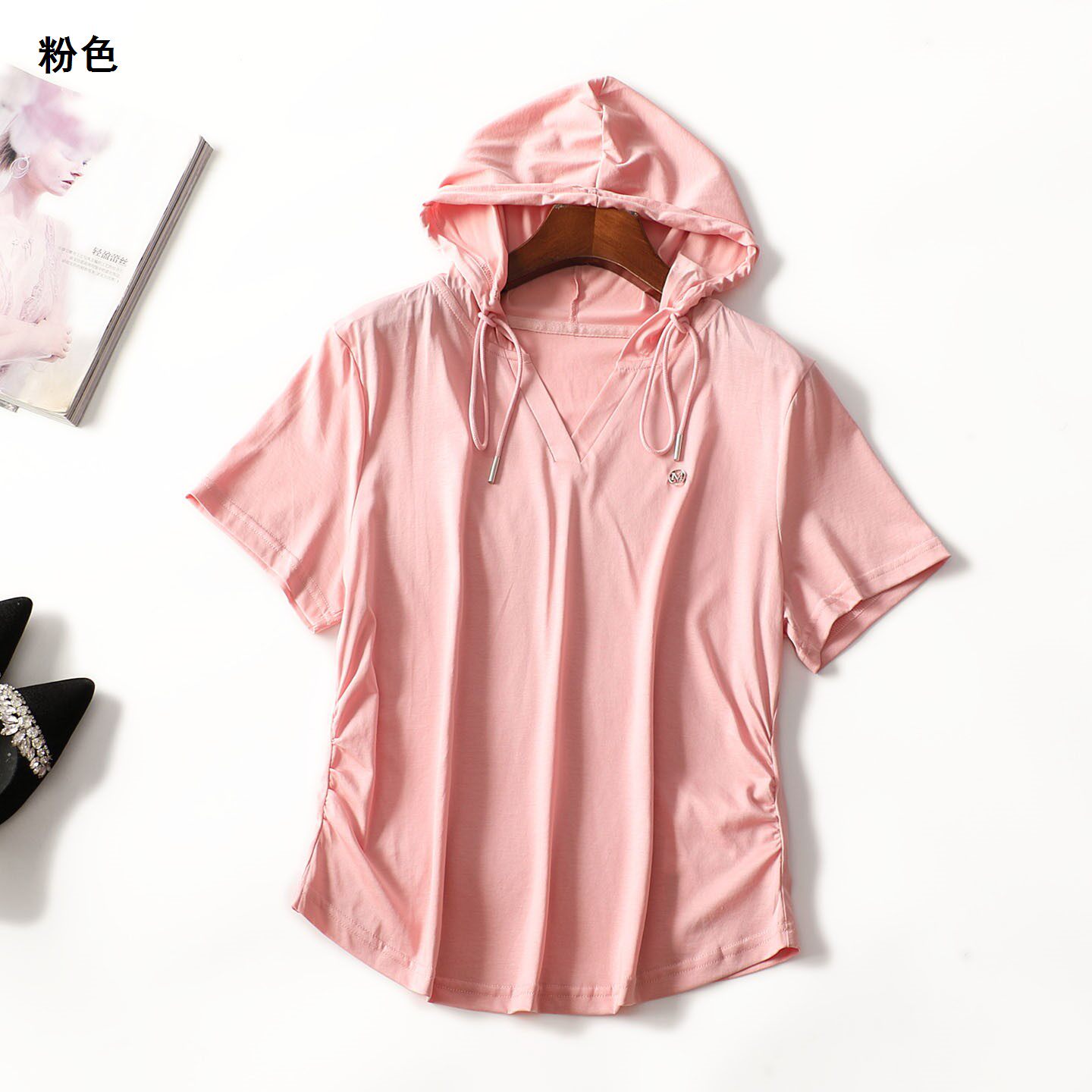 249113 夏T恤 女中长款短袖连帽.XL.2XL.3XL