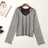 245155 圆领 长袖 秋打底衫 深圳女条纹中长款