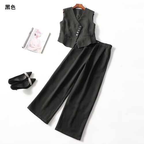248489 冬马夹裤子套装 女长款无袖单排扣.M.L.XL.2XL