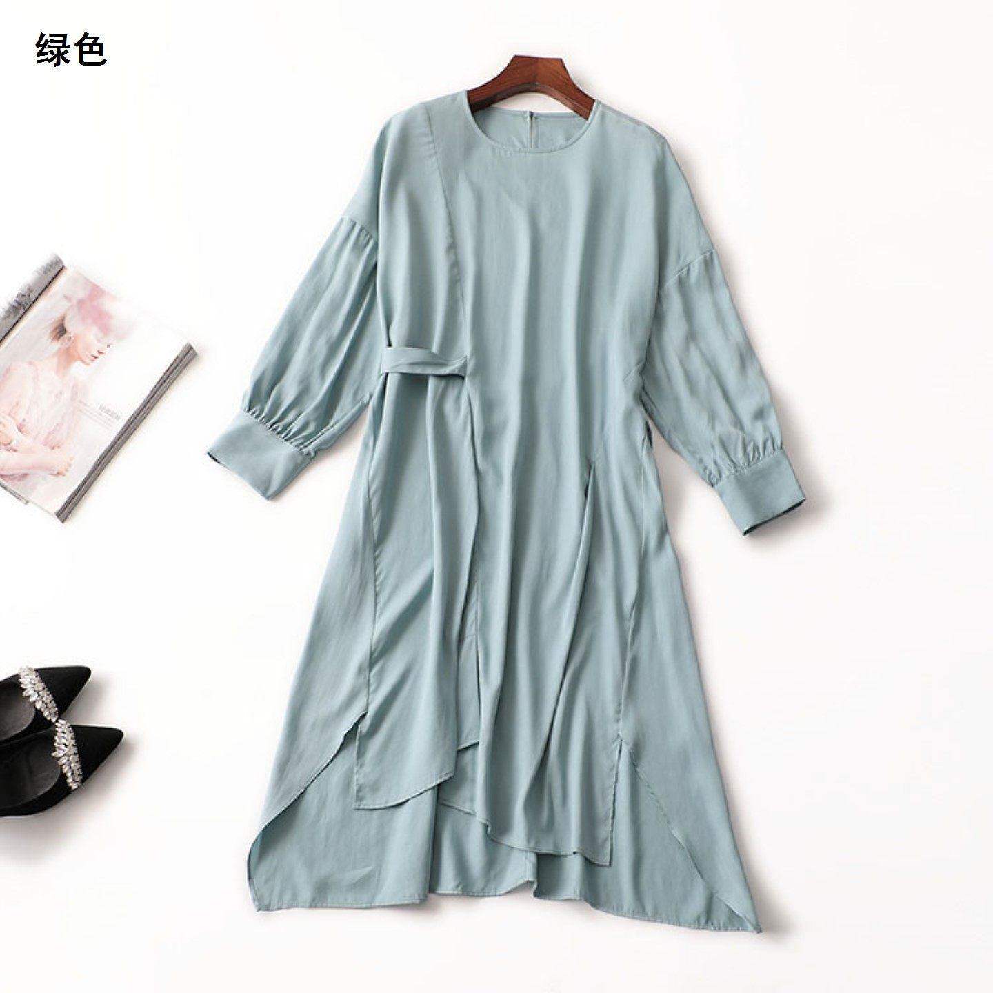 241284 秋连衣裙 深圳女加长款九分袖圆领