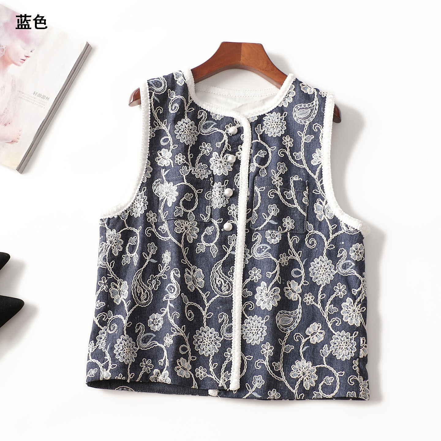 246795 秋马夹 女中长款无袖单排扣