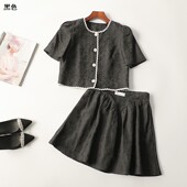 410771 圆领 短袖 秋外套半身裙套装 深圳女短款