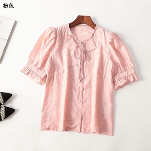 245972 夏天丝麻衬衫 深圳女中长款五分袖V领