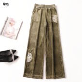 409667 现货 饰长款 秋休闲裤 深圳女国风绣花装
