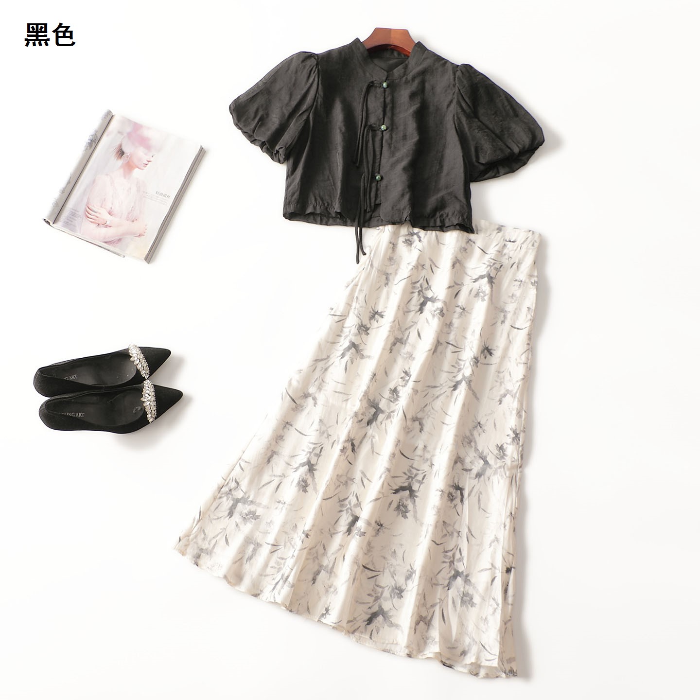 246589 夏衬衣半身裙套装 女长款短袖单排扣