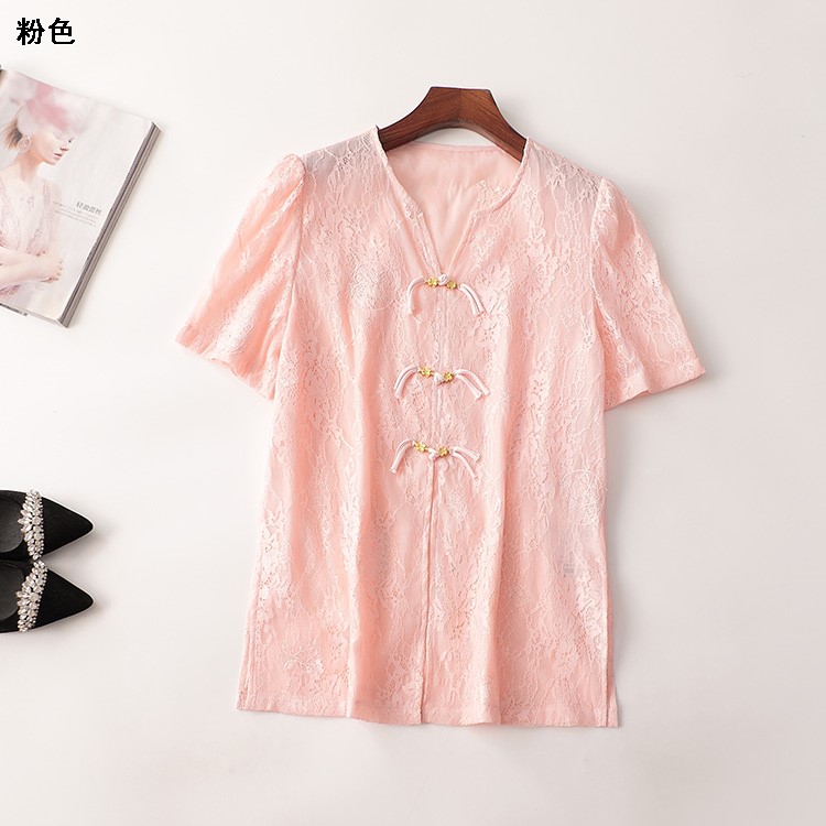 408698 夏上衣 女中长款短袖V领现货