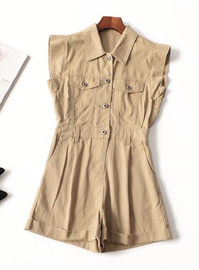 410957 夏长款翻领短袖连体裤