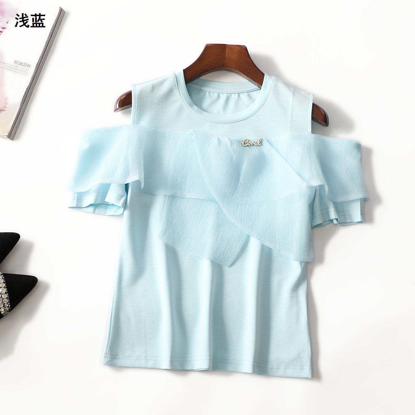249227 夏T恤 女中长款短袖套头.M.L