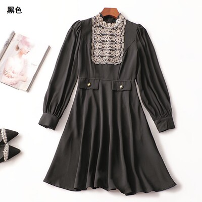 410276 秋连衣裙 女钉珠长款长袖圆领现货.M.L.XL