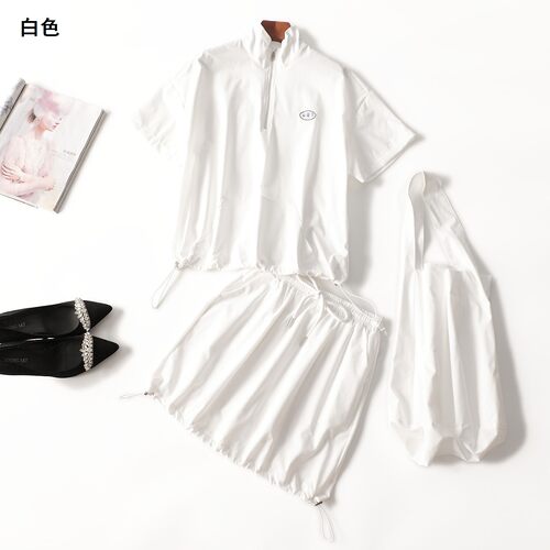 411972 夏上衣半身裙套装 女短款短袖立领.M.L