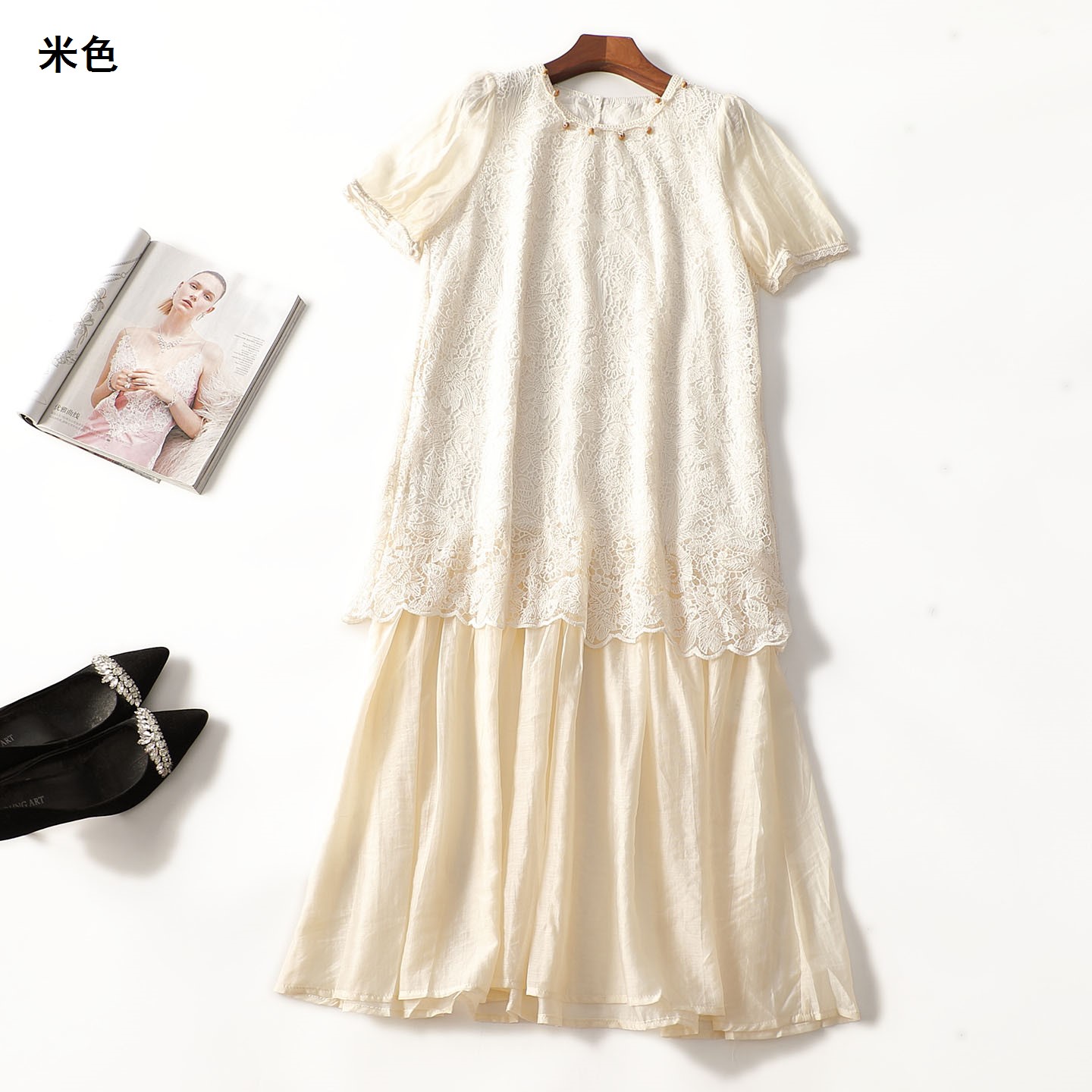 414847 夏连衣裙 女加长款短袖套头.M
