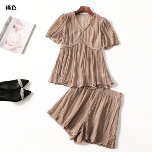 246585超值女装洋气休闲时尚两件套减龄夏短款短袖上衣裤子套装