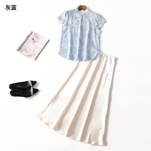 246177 夏上衣半身裙套装 女长款短袖套头.M.L