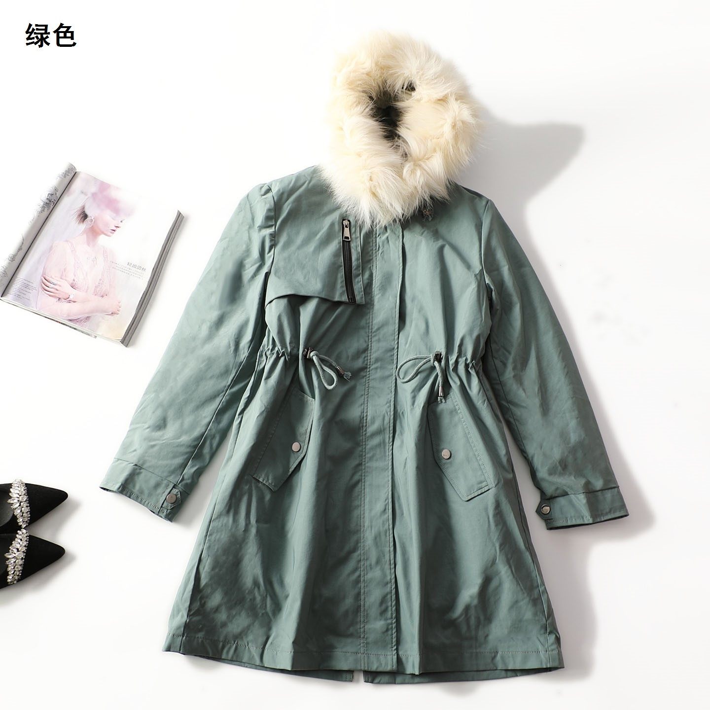 413632 冬派克服 女免毛内胆长款长袖拉链.3XL