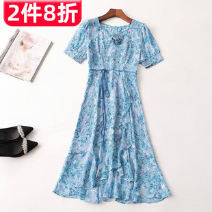 短袖 女加长款 V领现货 夏连衣裙 243229