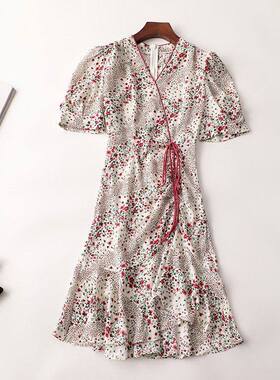 405599 夏连衣裙 深圳女印花长款五分袖V领