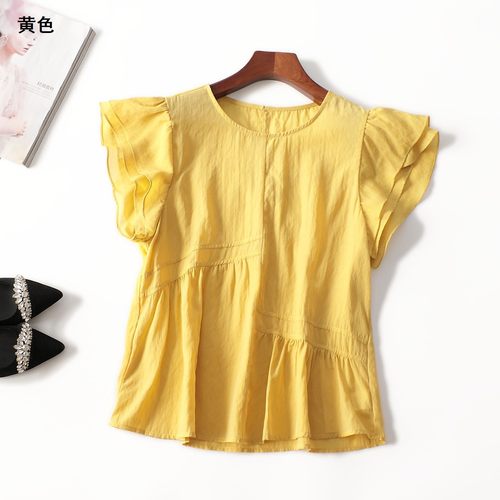 411768新款超值精品女装25年天丝苎麻夏中长款圆领短袖上衣