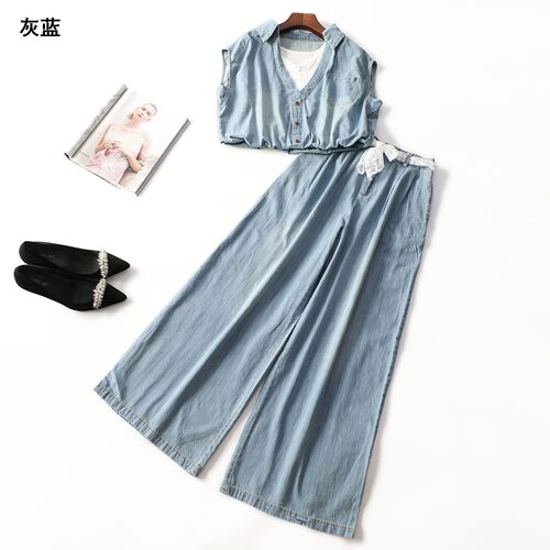 414018 夏上衣裤子套装 女长款无袖套头.M.L.XL.2XL