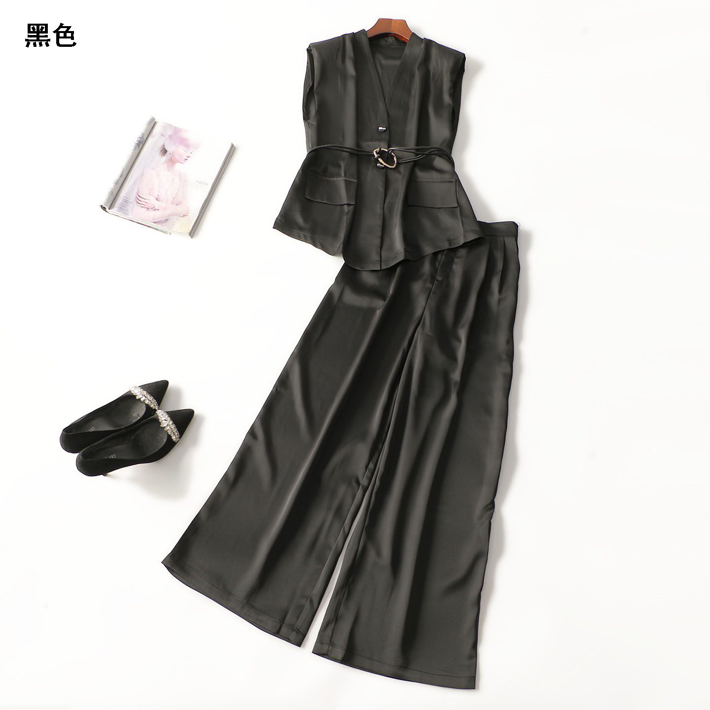249598 夏马夹裤子套装 女长款无袖单排扣.M.L.XL