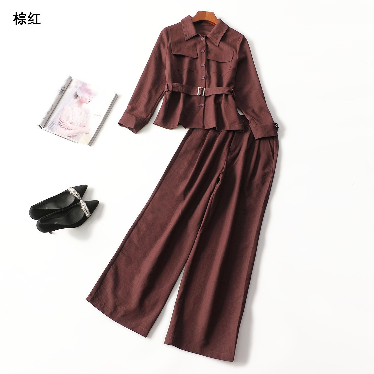 413406 春长款单排扣长袖衬衣裤子套装,女装/女士精品,时尚套装,淘宝优惠券,粉丝福利购,淘宝优惠卷