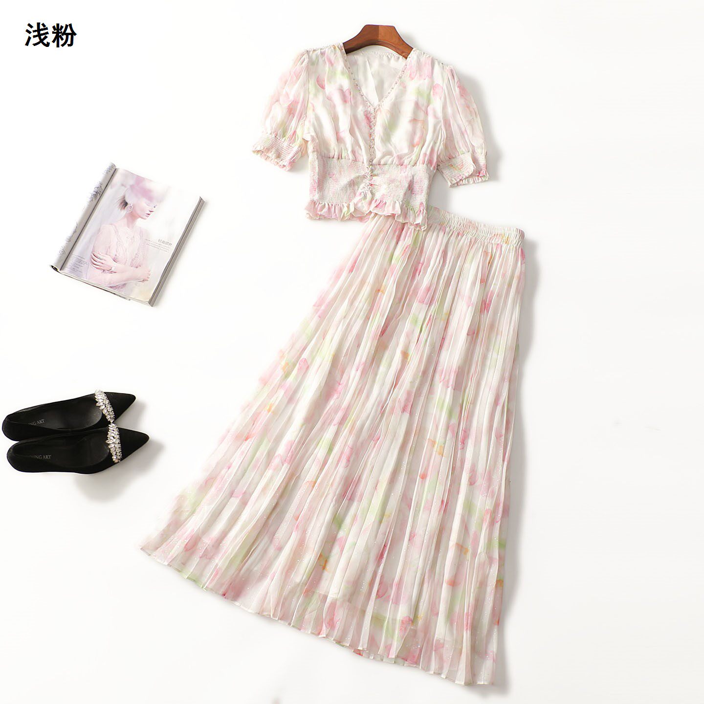 248741 夏上衣半身裙套装 女长款短袖套头.M.L.XL