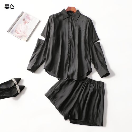 246464 春衬衣裤子套装 女短款长袖单排扣.M.L