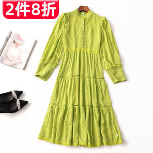 长袖 深圳女加长款 立领 秋连衣裙 243747