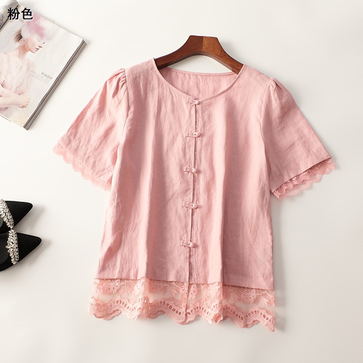 411267南油高端欧洲站高货女装麻夏中长款圆领五分袖衬衫