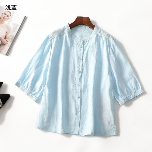 413977 夏衬衫 女中长款五分袖单排扣.L.XL