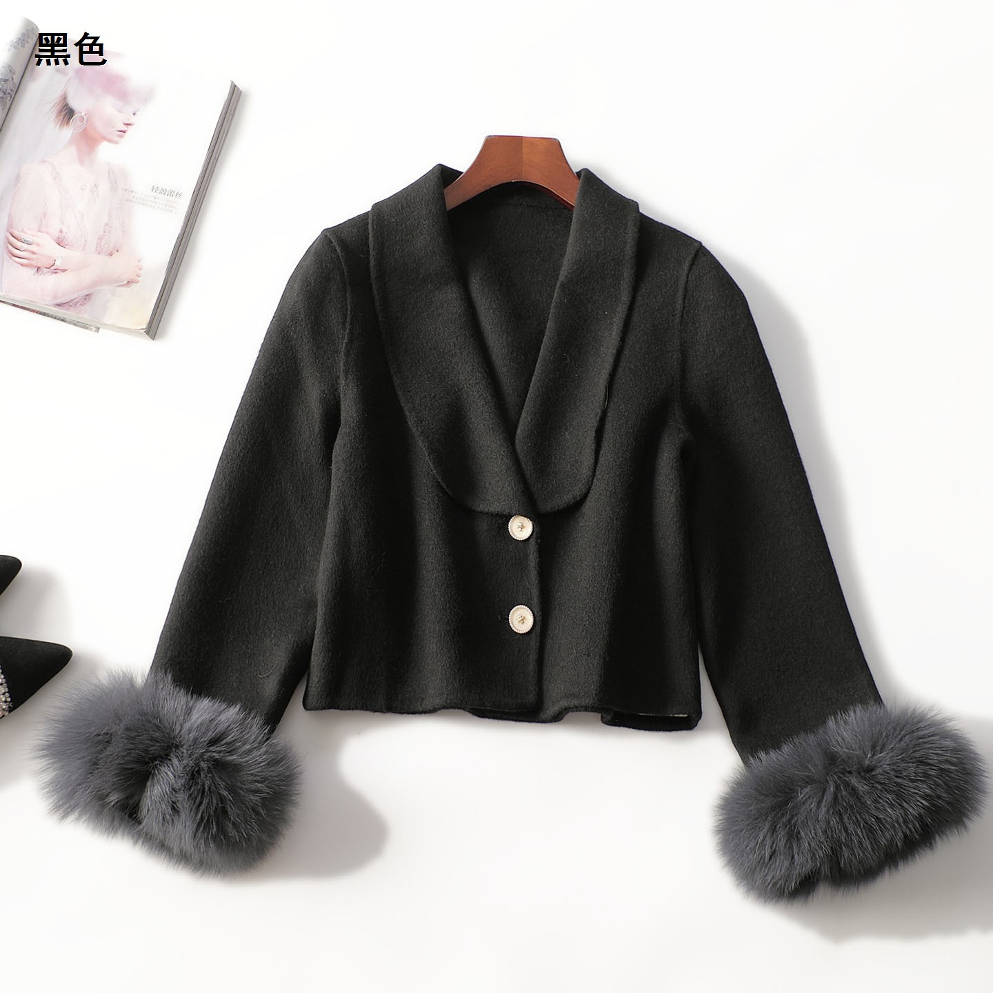 247083 冬双面呢大衣 女短款九分袖单排扣清仓