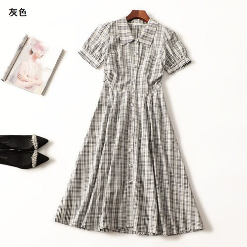 245748 夏连衣裙 深圳女加长款短袖翻领.M.L