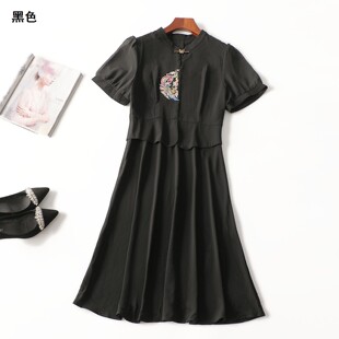 绣花连衣裙 立领短袖 411545 夏加长款