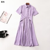 408404 翻领现货 短袖 夏连衣裙 深圳女加长款