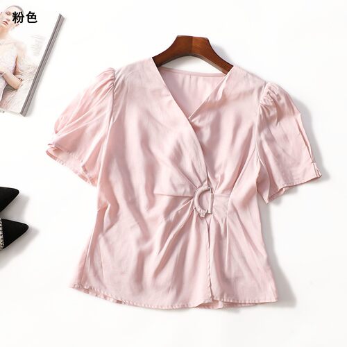 414072 夏上衣 女中长款短袖暗扣.M.L.XL