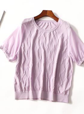 506763 夏针织衫 女中长款短袖套头.L.XL.3XL.M
