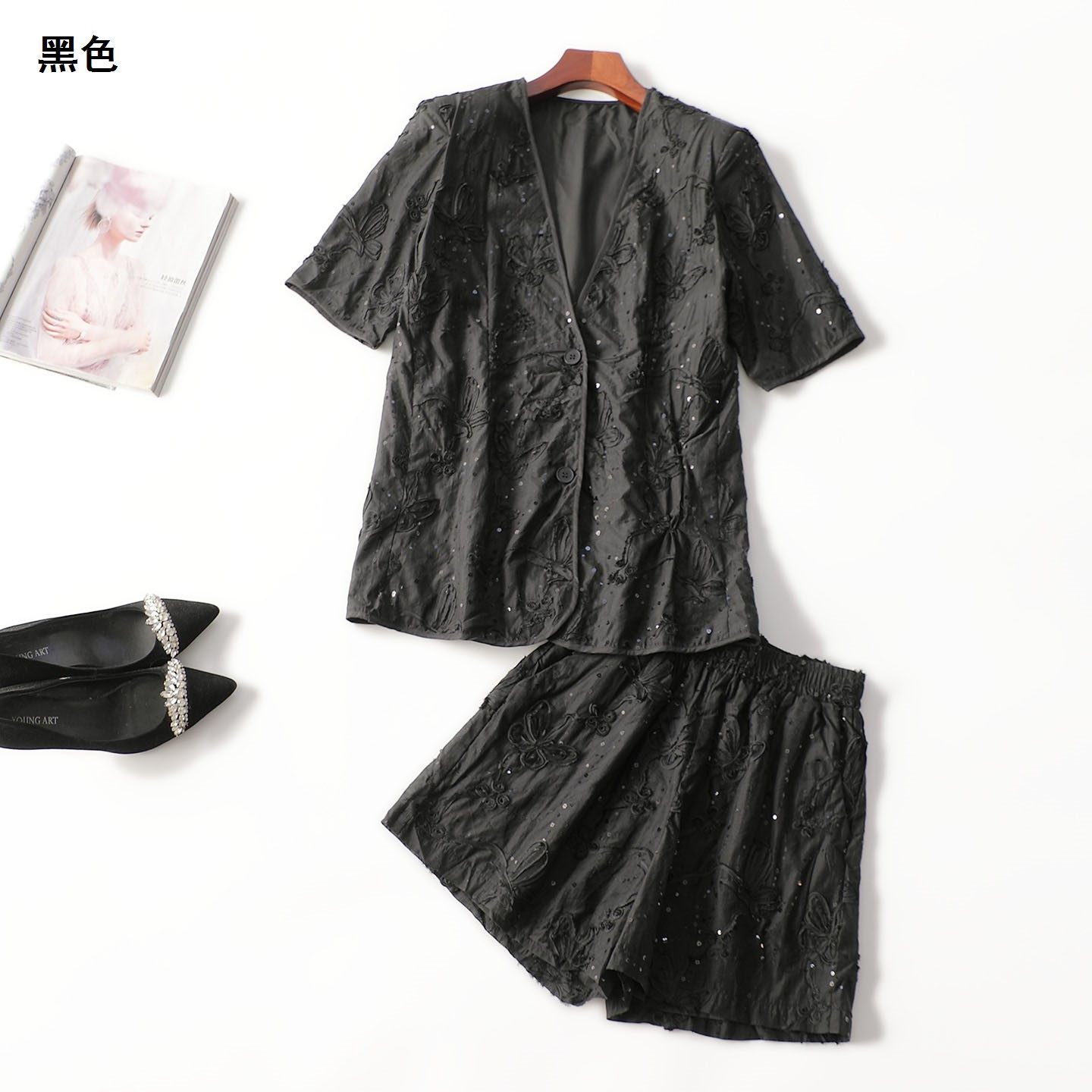 411857 夏短款V领五分袖外套裤子套装,女装/女士精品,时尚套装,淘宝优惠券,粉丝福利购,淘宝优惠卷