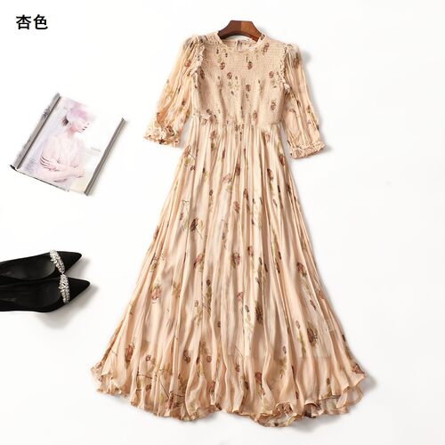 413894 夏连衣裙 女长款七分袖套头.M.L