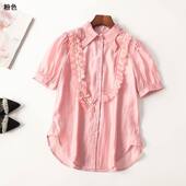 410828 翻领 短袖 夏天丝衬衫 深圳女中长款
