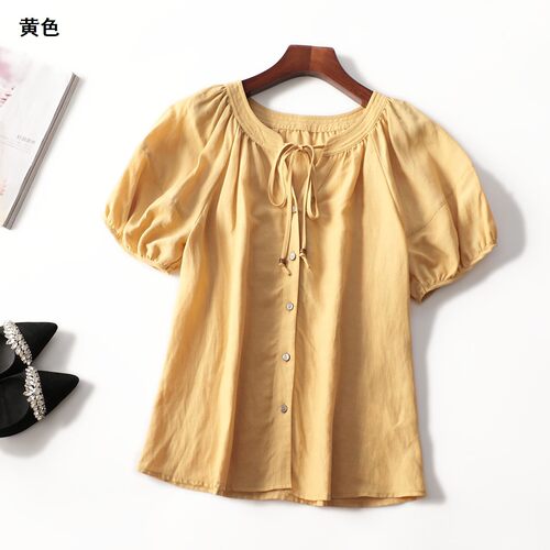 246358 夏衬衫 女中长款短袖单排扣.M.L