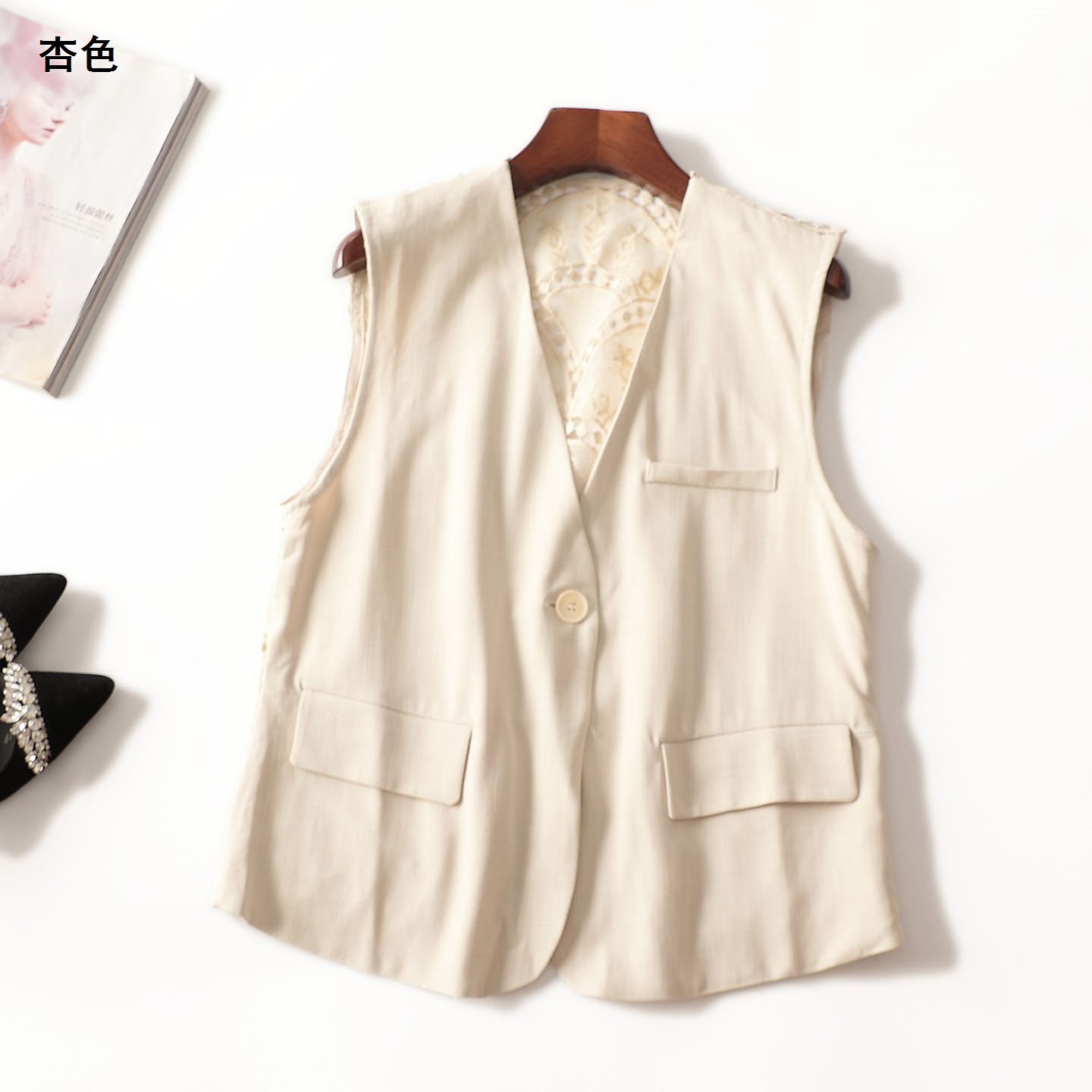 246662 秋粘胶马夹 女中长款无袖单扣