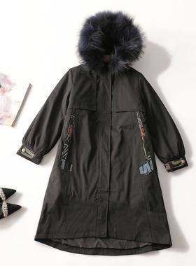 412730 冬派克服 女免毛内胆长款长袖拉链清仓